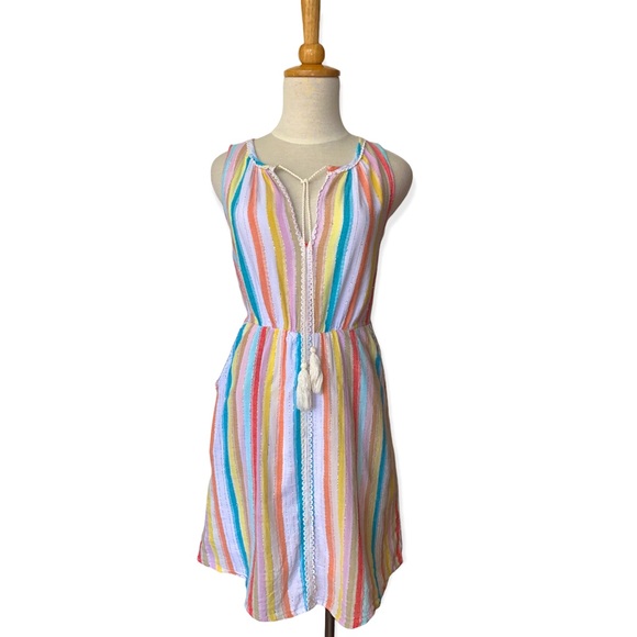 Rainbow Stripe & Metallic Silver Lurex Sleeveless Dress - Picture 2 of 10